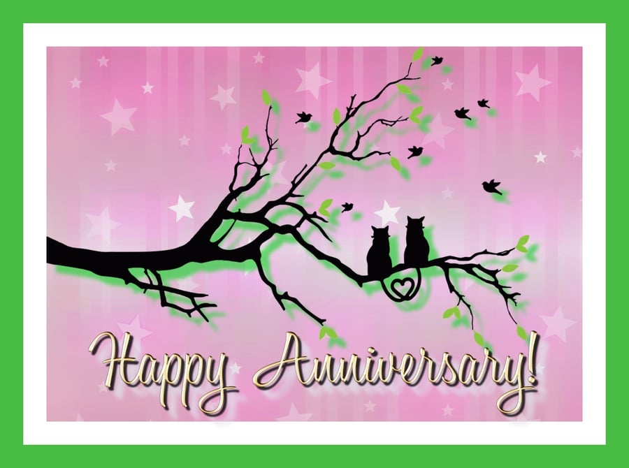 Happy Anniversary Cats in Tree Card A5