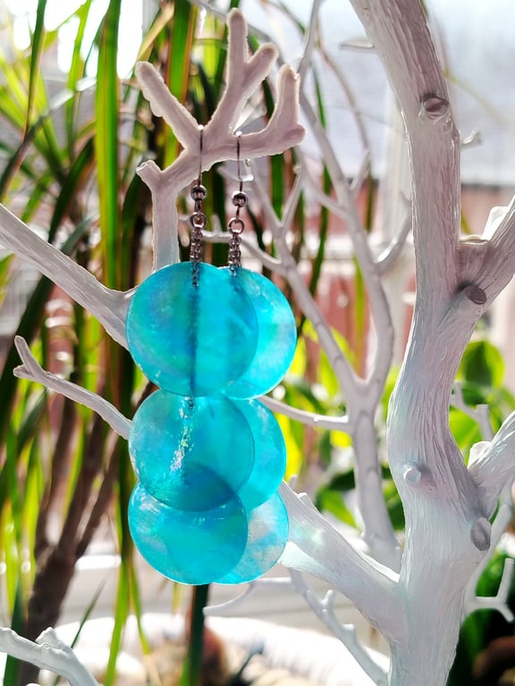 Long shell mermaid blue earrings
