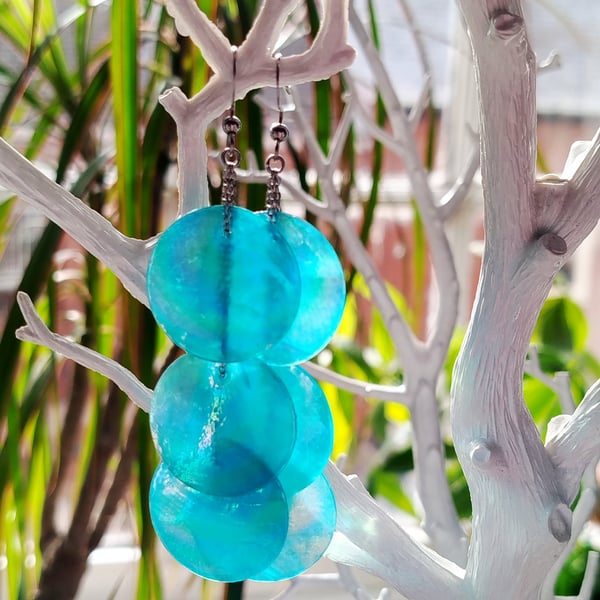Long shell mermaid blue earrings