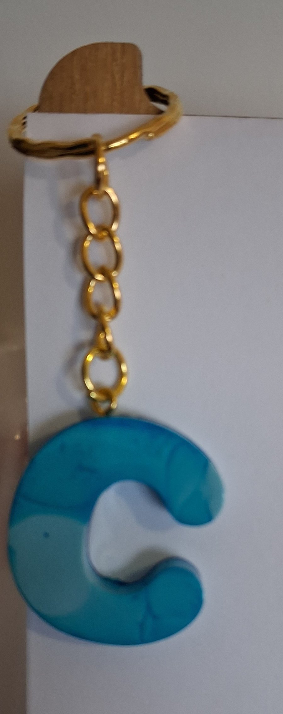 Handmade epoxy resin keyring with initial letter C