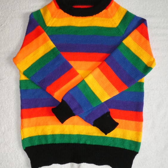 Rainbow Jumper. Raglan Jumper in 4ply Yarn. Size 36 to 38 inch Chest