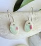 Handmade Ceramic Earrings: green & ochre glaze, sterling silver hoops 
