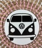 Retro Camper Van Wooden Coaster – Classic Black & White Camper Design – Handmade