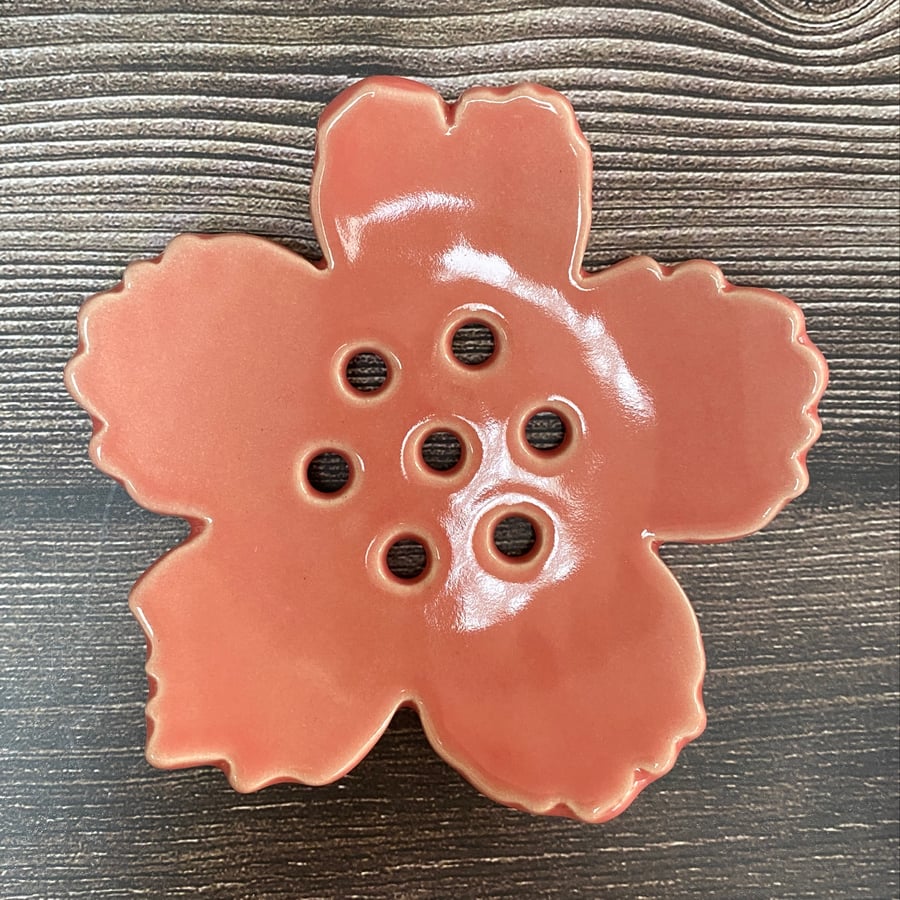 HANDMADE Pink Flower Shaped Ceramic Soap Dish