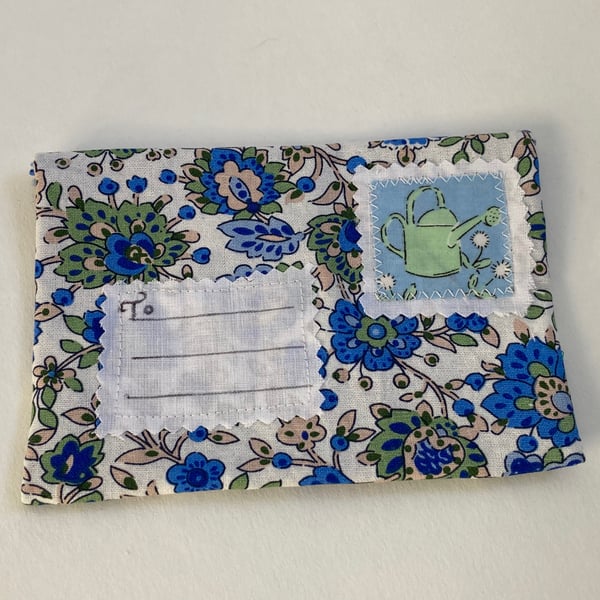 Gift envelope,  hand stitched. For small gifts or money. Blue floral