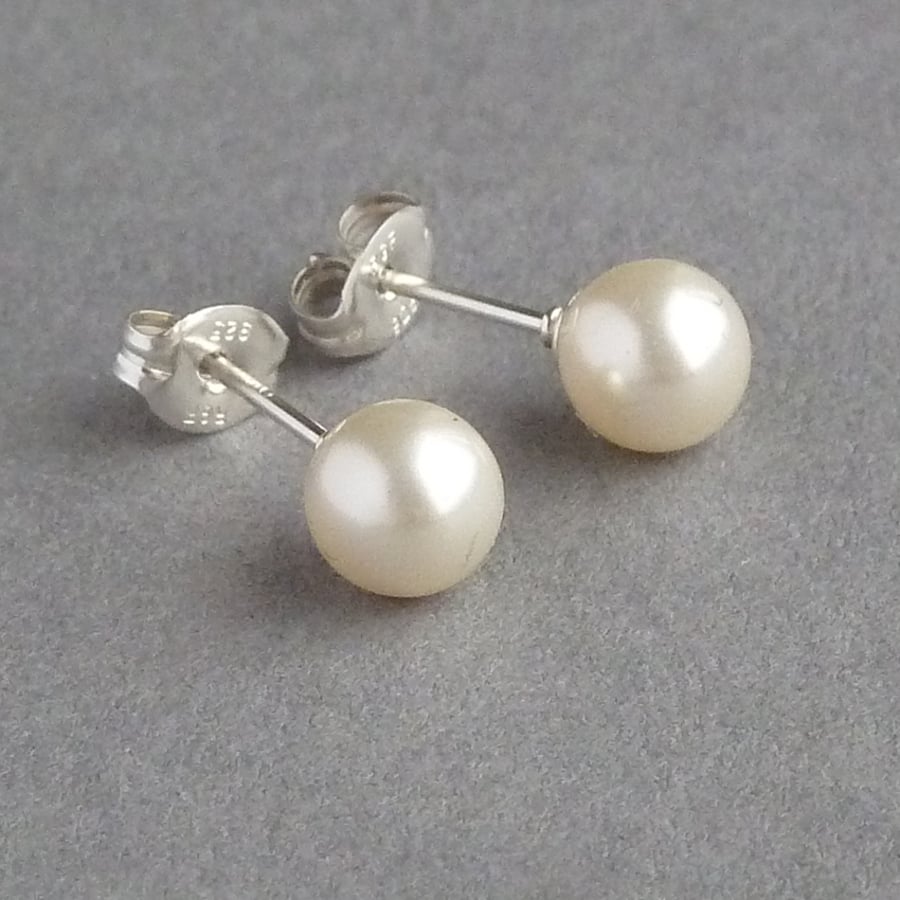 Small 6mm Cream Pearl Studs - Ivory Glass Pearl Post Earrings - Bridal Jewellery