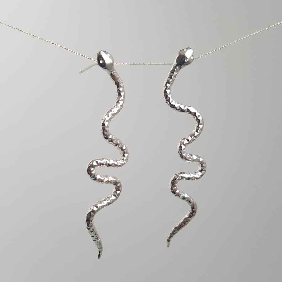 Silver Snake Earrings, Goddess Serpent Studs