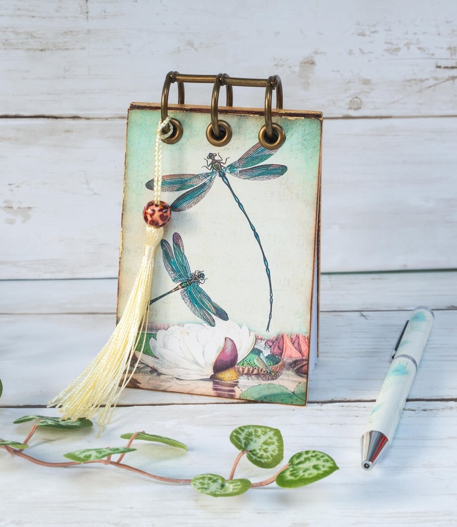 Vintage Dragonfly, Handmade, Refillable, A7 Pocket Notebook 