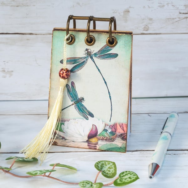 Vintage Dragonfly, Handmade, Refillable, A7 Pocket Notebook 