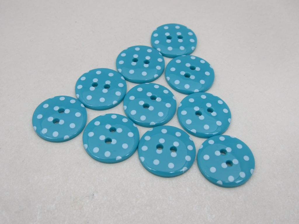 10 Small Bright Teal Polkadot Buttons