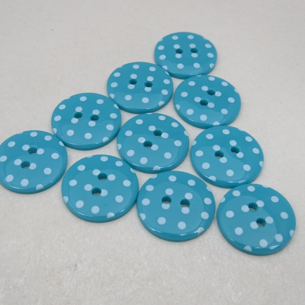 10 Small Bright Teal Polkadot Buttons