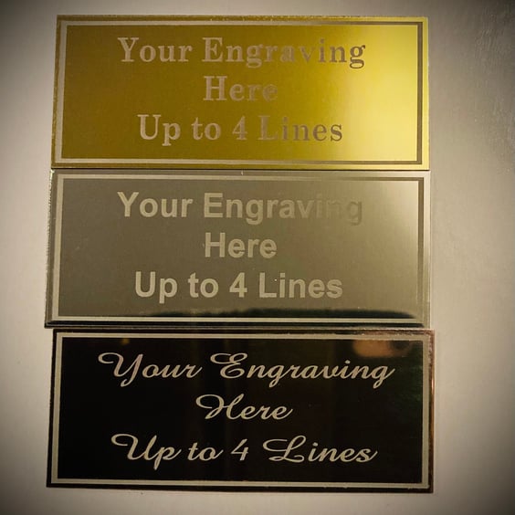 70x25mm personalised engraving plate with border. Available in gold silver and b
