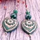 Heart earrings, seafoam green