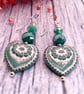 Heart earrings, seafoam green