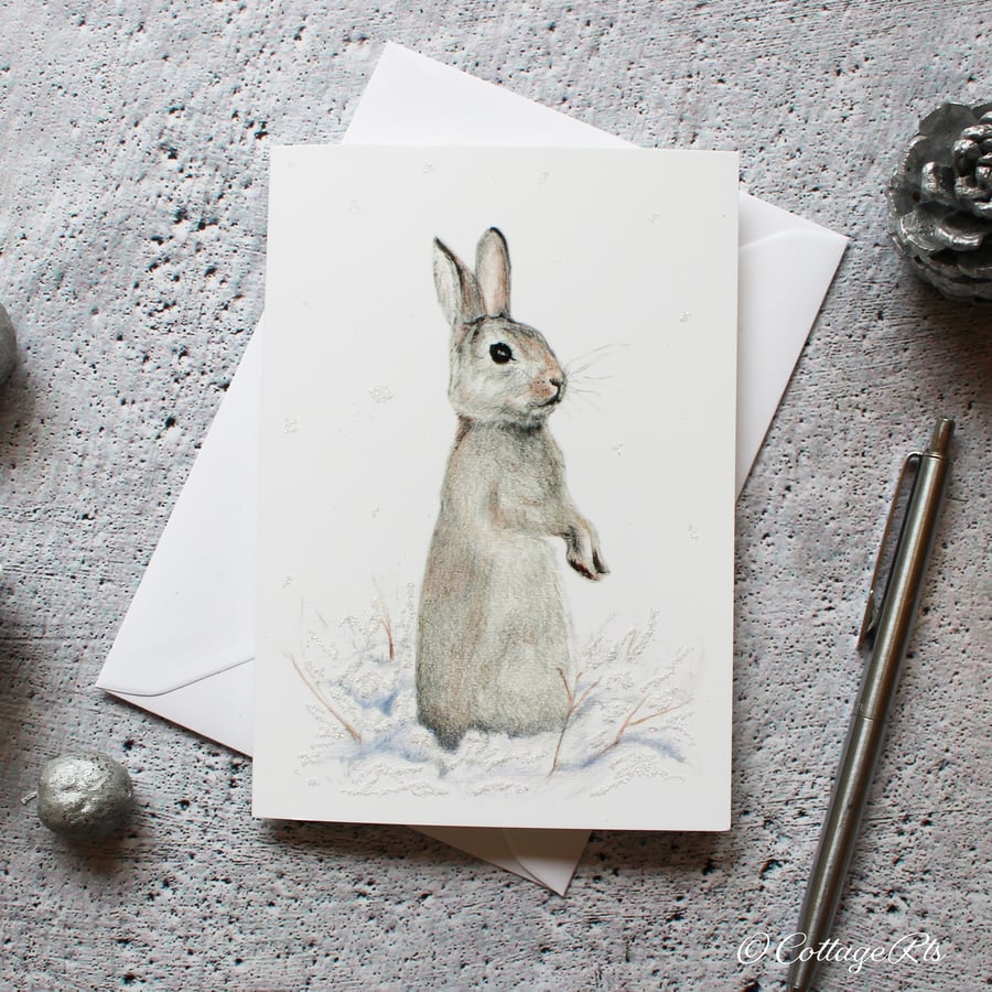 Rabbit Christmas Card Hand Designed and Finished By CottageRts