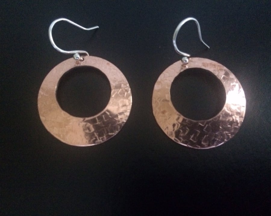 Copper Domed Disc Earrings, Sterling Silver Earrings, Mixed Metal Earrings