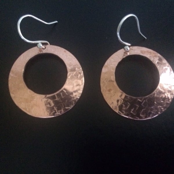 Copper Domed Disc Earrings, Sterling Silver Earrings, Mixed Metal Earrings