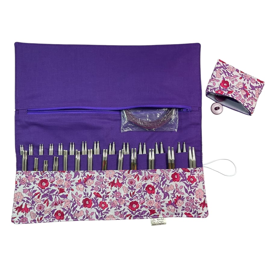 Interchangeable knitting needle case with Liberty fabric , knit pro case, 