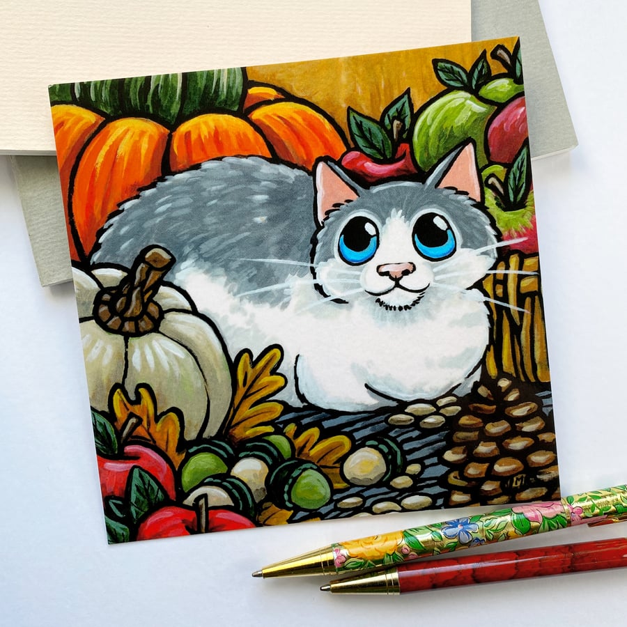 Cat and Pumpkins Postcard