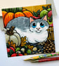 Cat and Pumpkins Postcard - Image 1