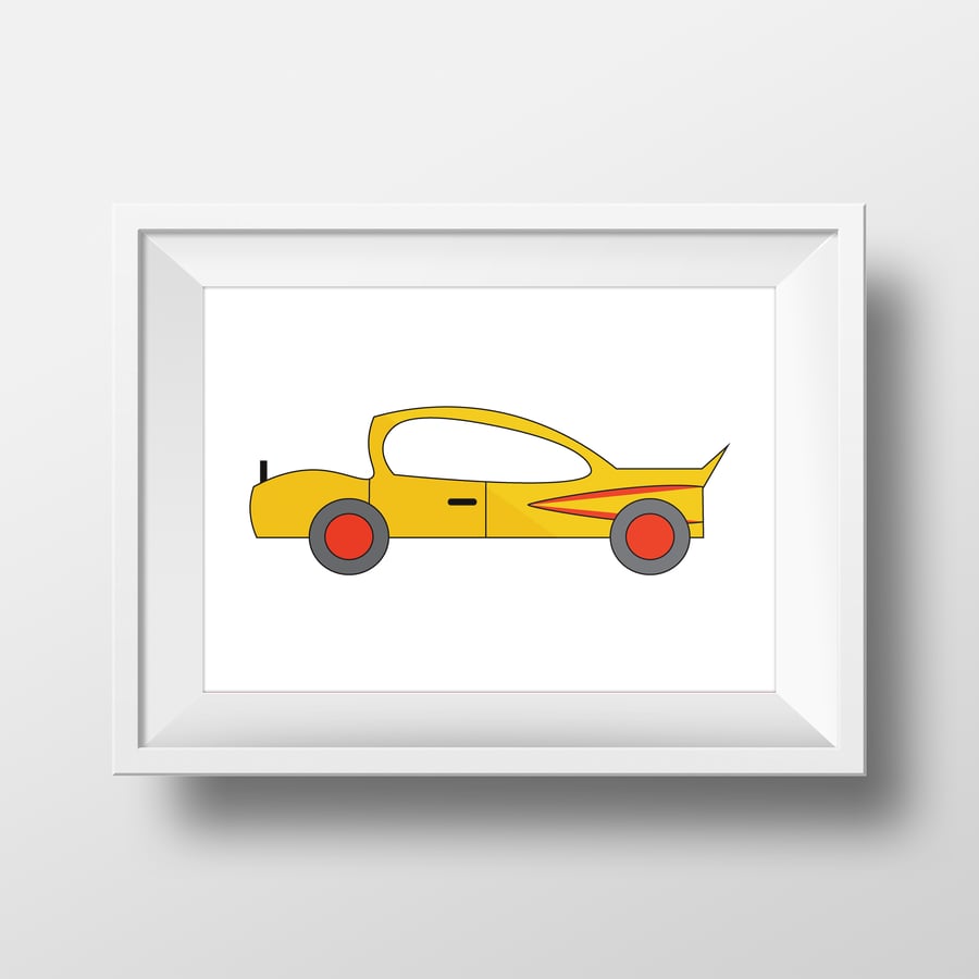 White with Yellow Car Print