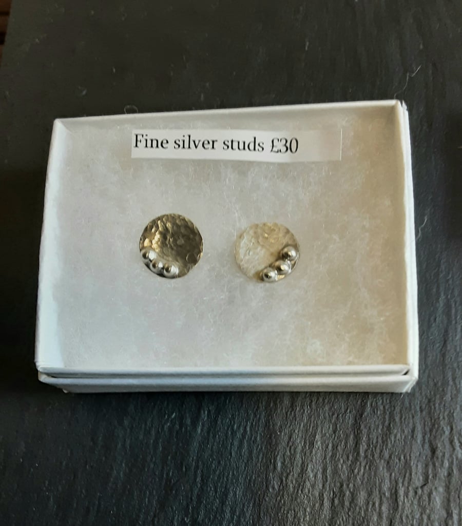 LARGE FINE SILVER STUDS WITH BOBBLES - 14MM