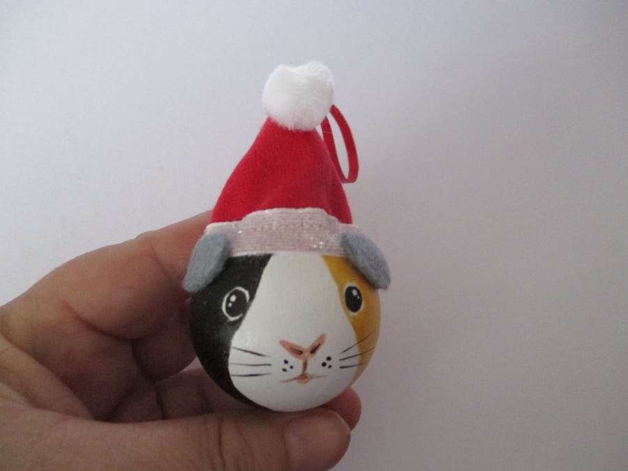 Guinea Pig Christmas Tree Bauble Decoration Hand Painted Pet Animal Tri Colour