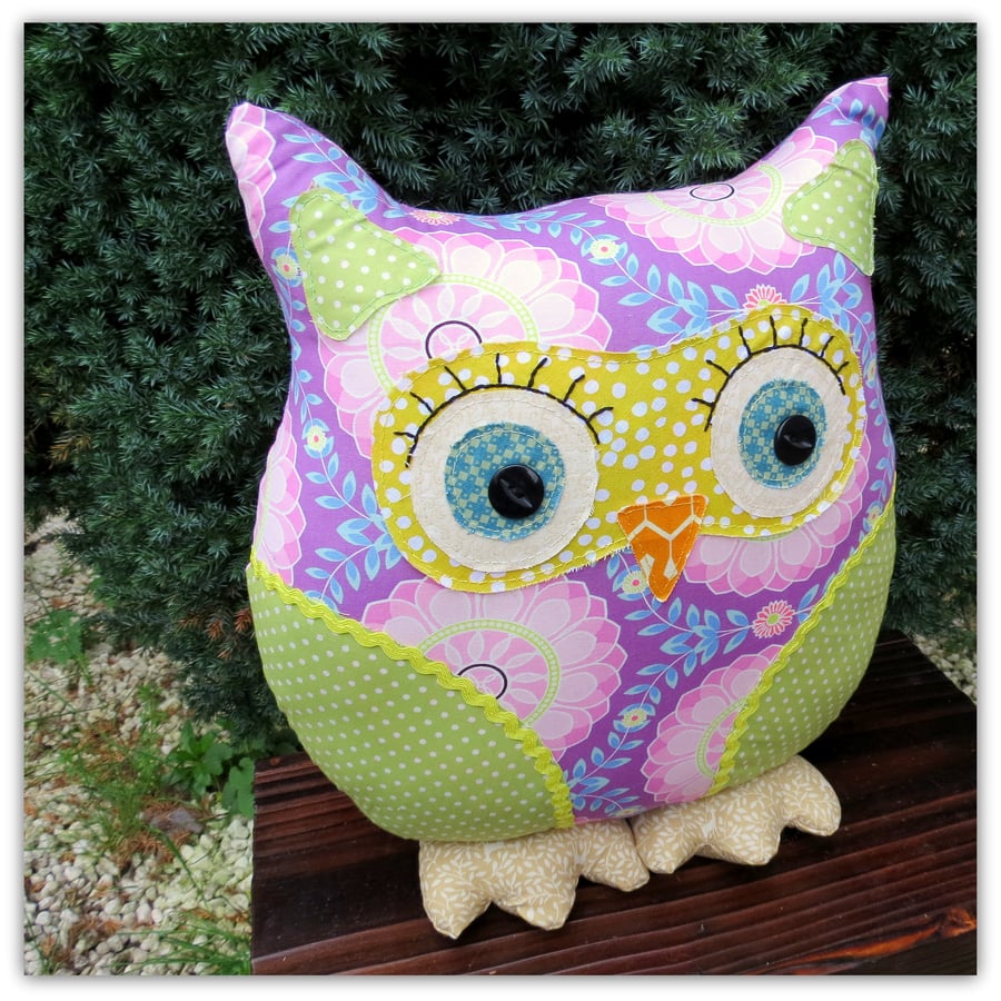 SALE!!!  Dahlia, a vibrant owl cushion.  36cm tall. (14.4 inches)