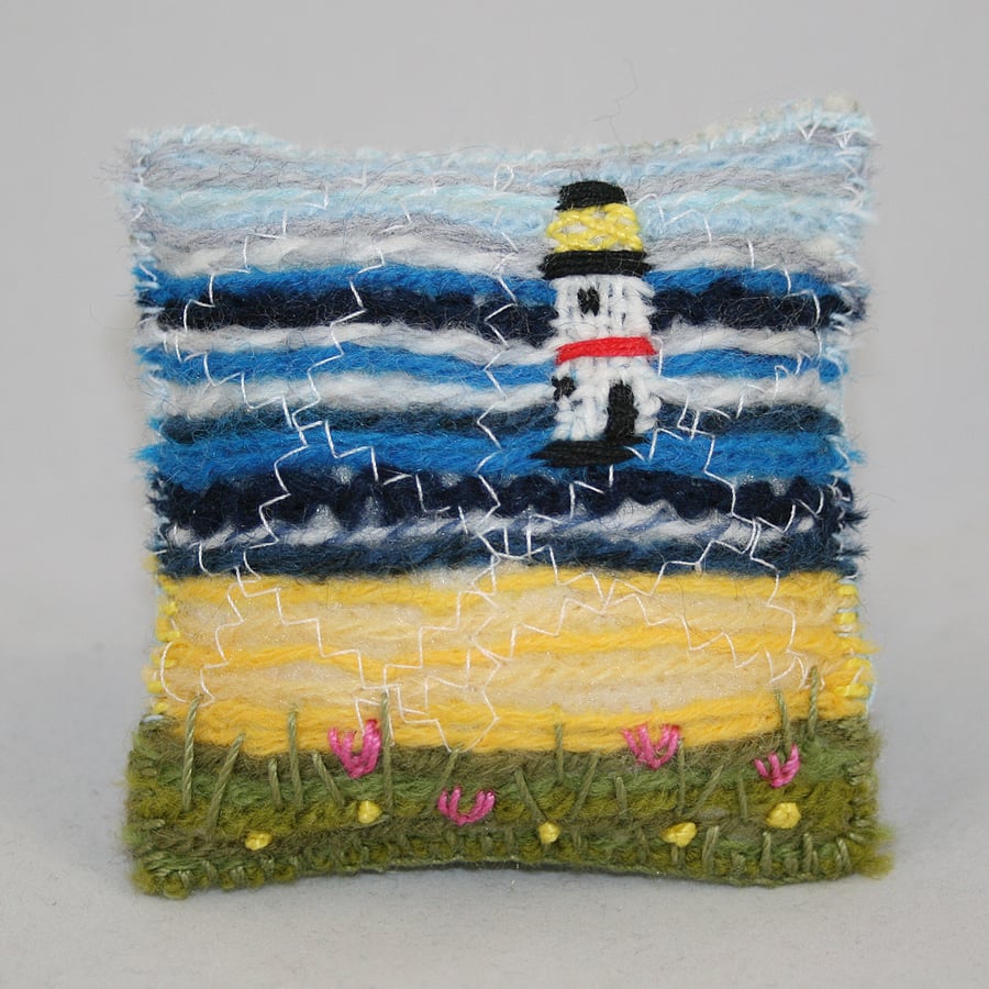 Light House Pincushion felted and embroidered