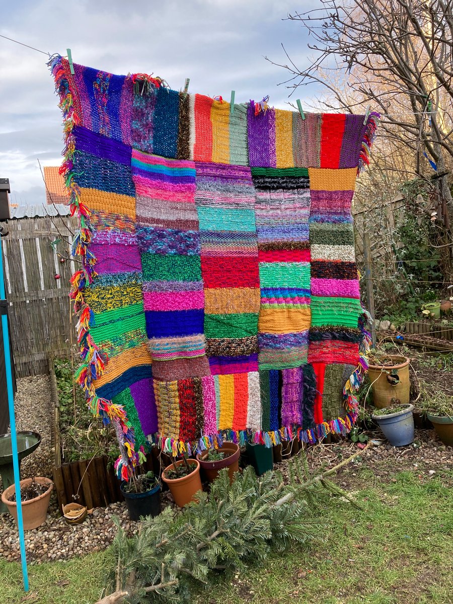 Hand knitted chunky multicoloured blanket 