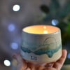 Seascape Ceramic Candle pot - Complete with a large tea light