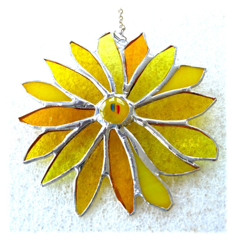 Yellow Flower Stained Glass Suncatcher Handmade 010 Sunflower