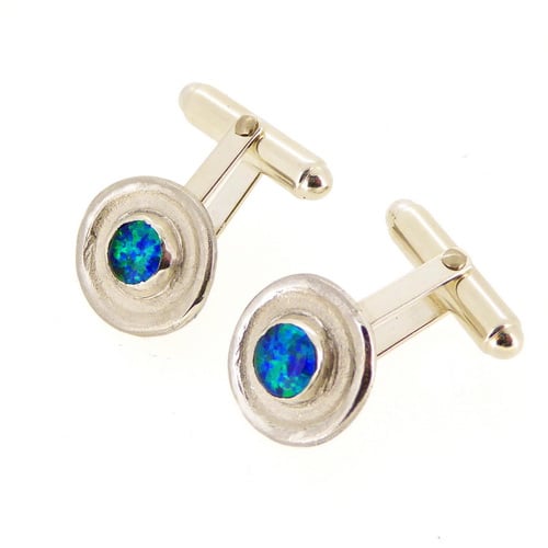 Opal cufflinks,Gemstone cufflinks, round cufflinks, silver, handmade, birthstone