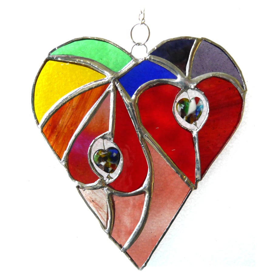 Heart of Hearts Rainbow Suncatcher Stained Glass 063