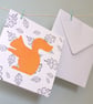 Squirrel in front of black and white leaf pattern blank card. - Image 3
