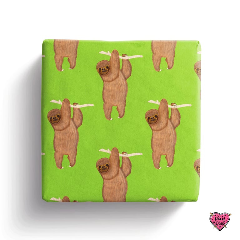Sloth wrapping paper, children's gift wrap, novelty print gift 