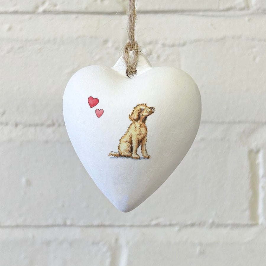 Labradoodle Yellow Ceramic Heart Bauble
