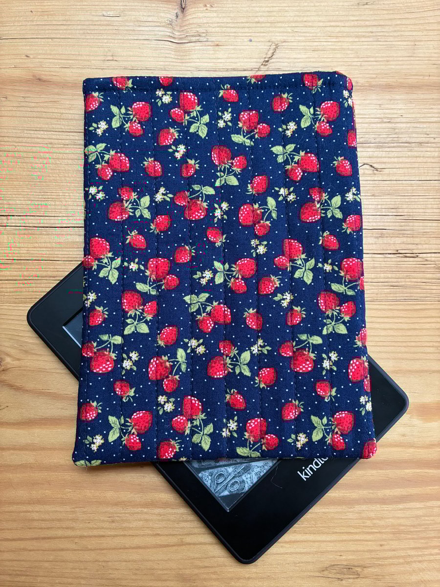 Strawberry Print Quilted Fabric Sleeve For 6 Inch Kindle Paperwhite