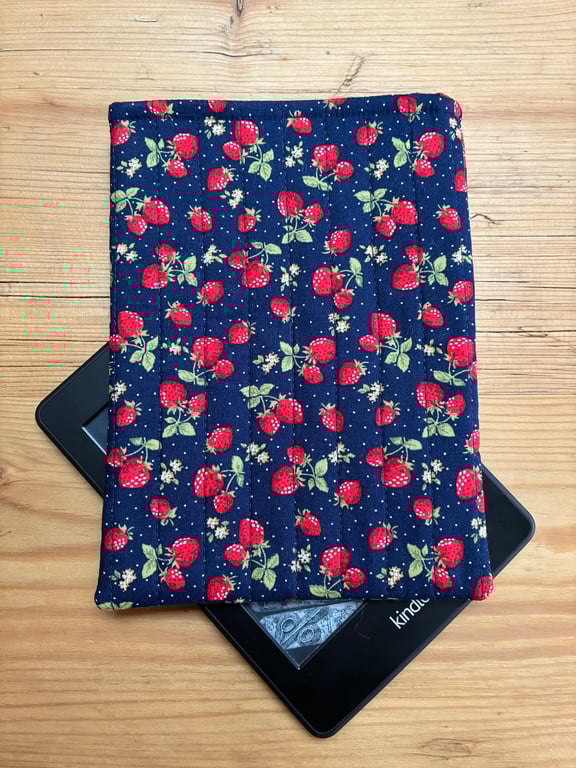 Strawberry Print Quilted Fabric Sleeve For 6 Inch Kindle Paperwhite