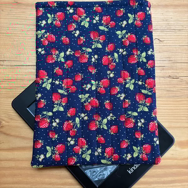 Strawberry Print Quilted Fabric Sleeve For 6 Inch Kindle Paperwhite