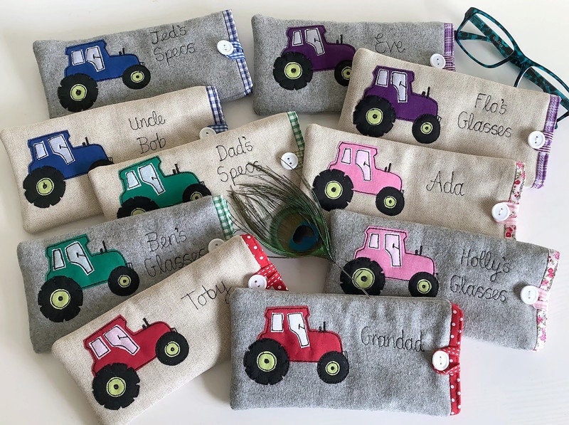 Personalised Tractor Sunglasses Case - Custom Glasses or Specs Pouch Gift