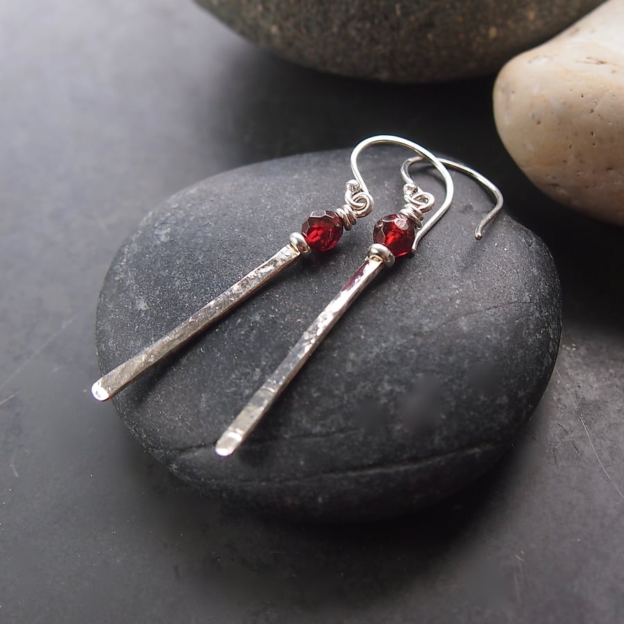 Sterling Silver and Garnet Drop Earrings