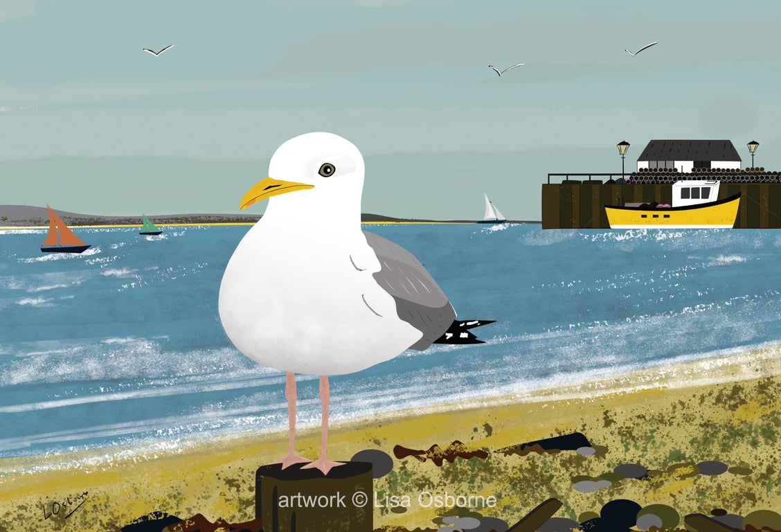 Gull at the seaside - bird print