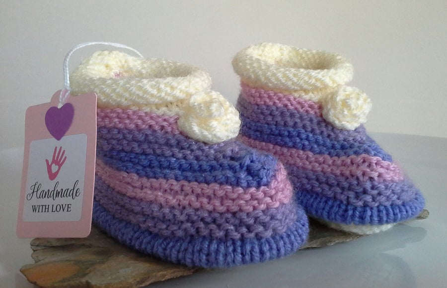 Designer Hand knitted Baby Girl's Booties  6-12 months size