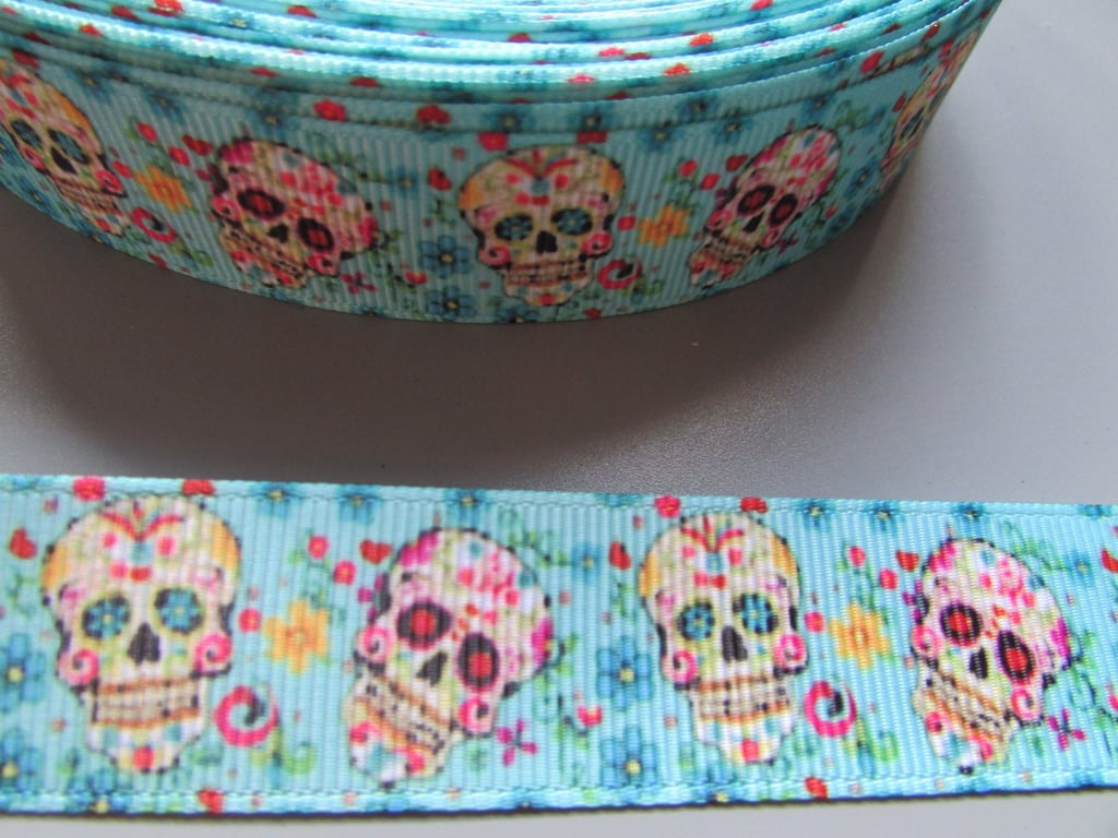 Sugar Skull Calaveras Day of the dead Grosgrain Ribbon x 1 metre