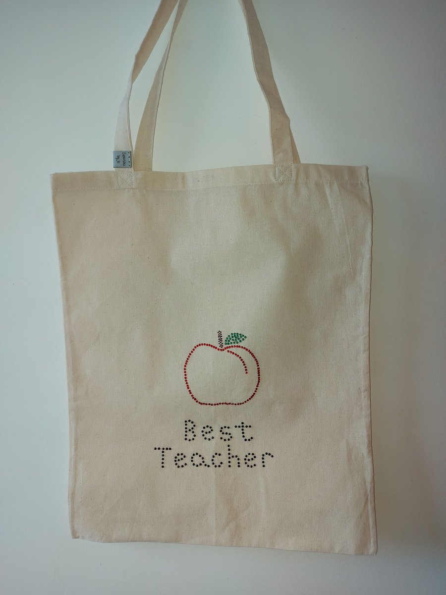 BEST TEACHER TOTE BAG, Item can be personalised, teacher, best, apple, shopping,