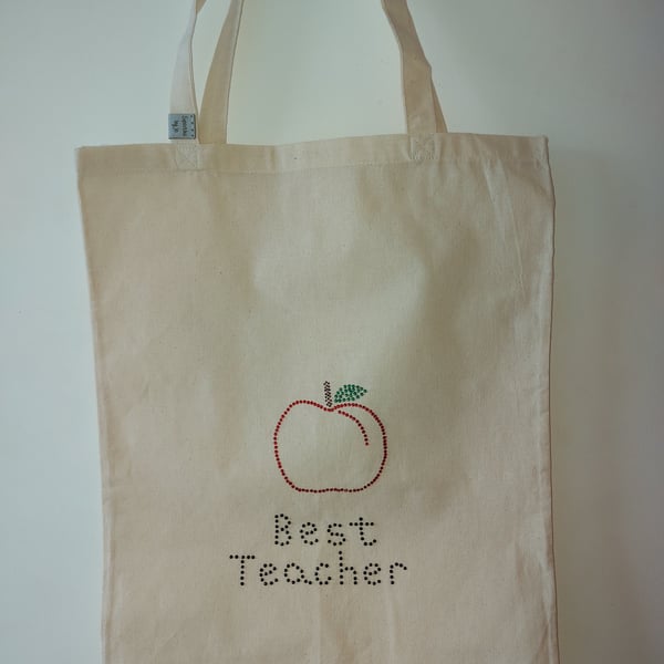BEST TEACHER TOTE BAG, Item can be personalised, teacher, best, apple, shopping,