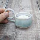 White and turquoise ceramic tealight holder