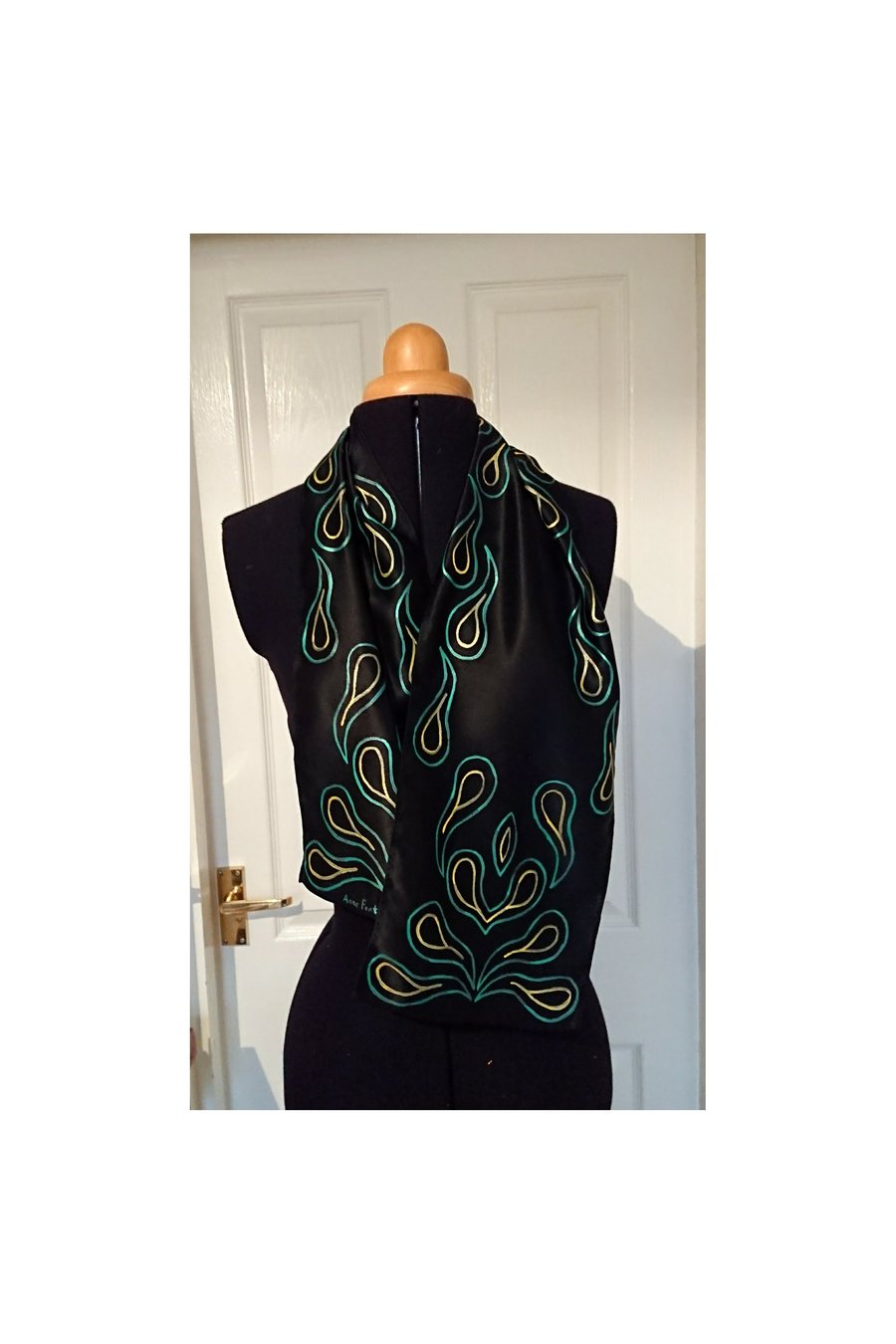 Handmade long black pink cream Paisley silk scarf