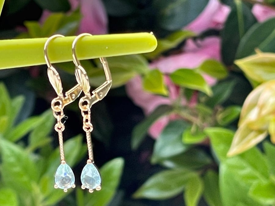 DELICATE BLUE CRYSTAL EARRINGS drop antique gold art nouveau